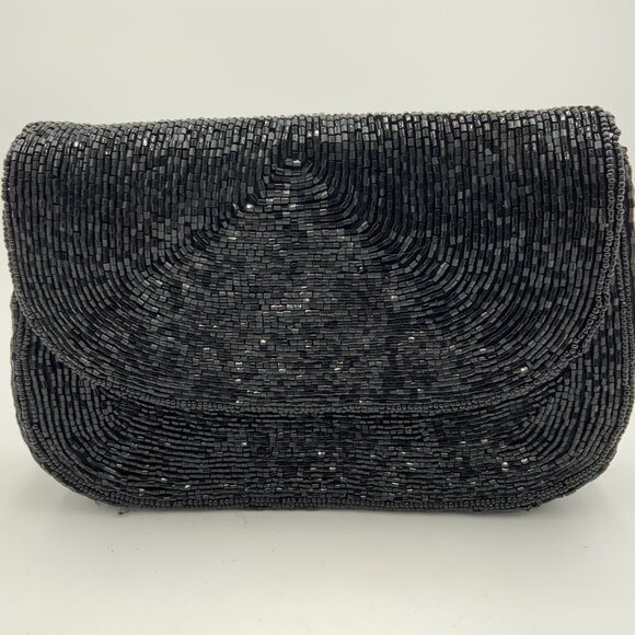 Marshall Fields Handbags - Elegant Vintage Black Beaded Evening Bag Clutch Handbag Marshall Fields